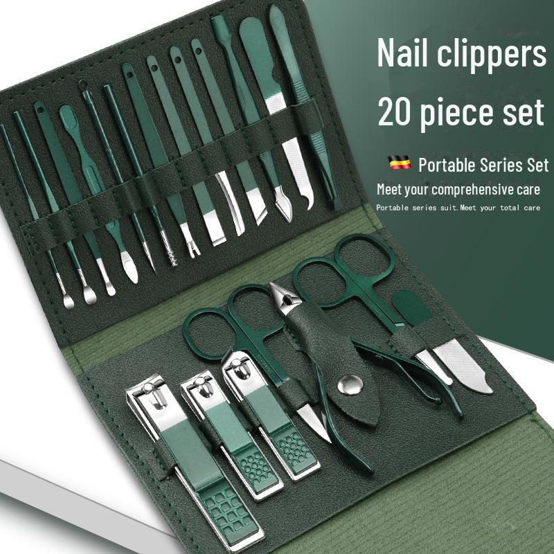 20-Piece Dark Green Stainless Steel Nail Clipper & Manicure Set