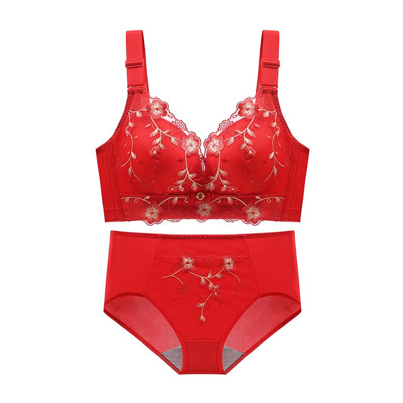 Benming Year Red Bridal Push-Up Bra Set for Women - Adjustable, Small Chest