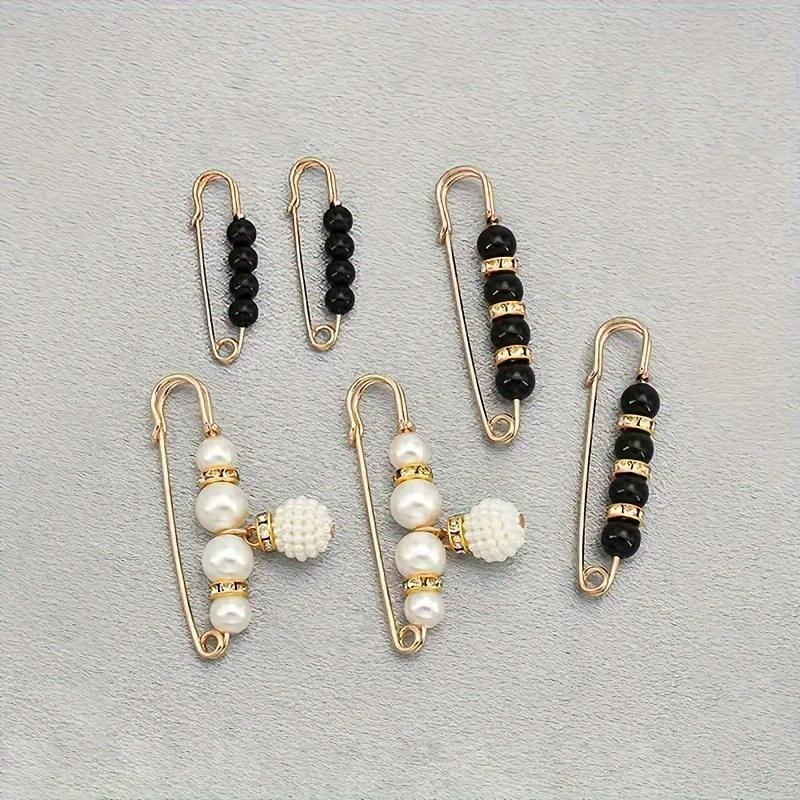 12-Piece Set of Elegant Artificial Pearl Brooches: Versatile Black and White Chic Safety Pin Accessories for Any Outfit