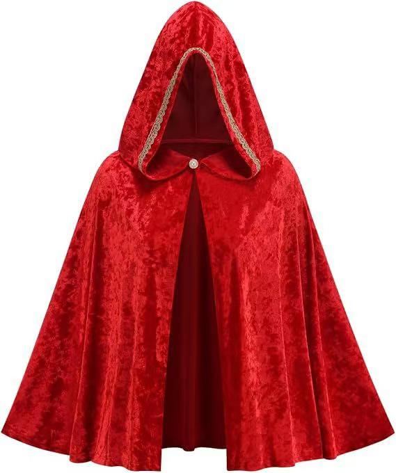 Children's Velvet Cape Cloak for Halloween, Cosplay, Christmas, and Stage In Red
