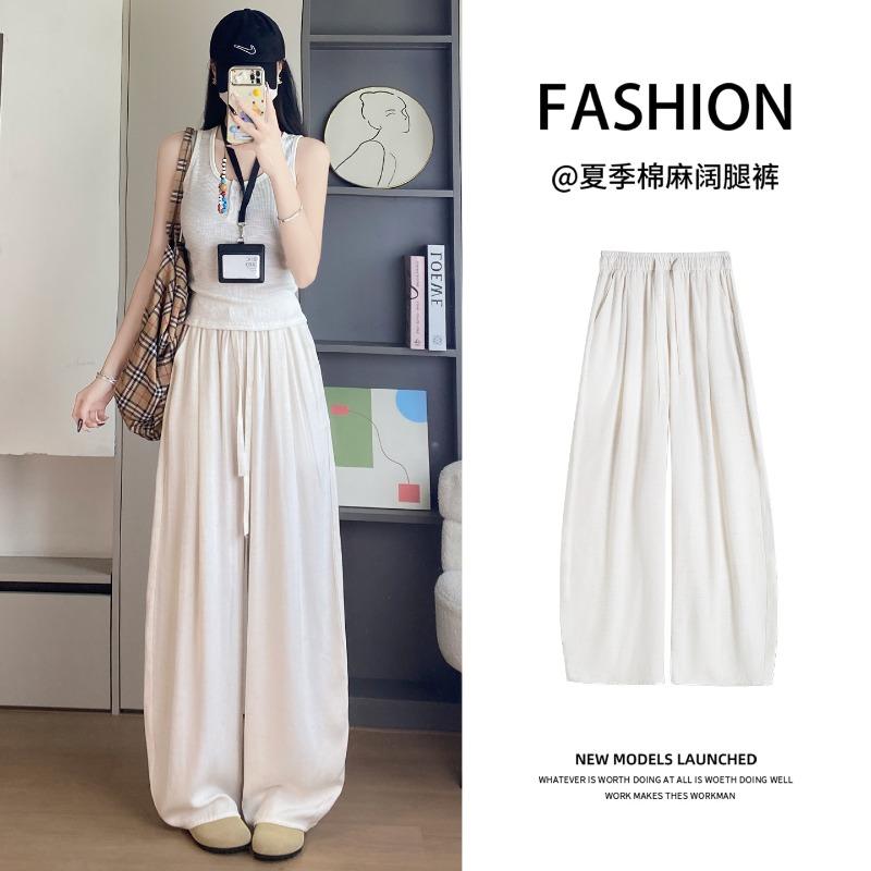 White anti-wrinkle Tencel cool linen pants women's summer thin new small loose drape ice silk wide-leg pants