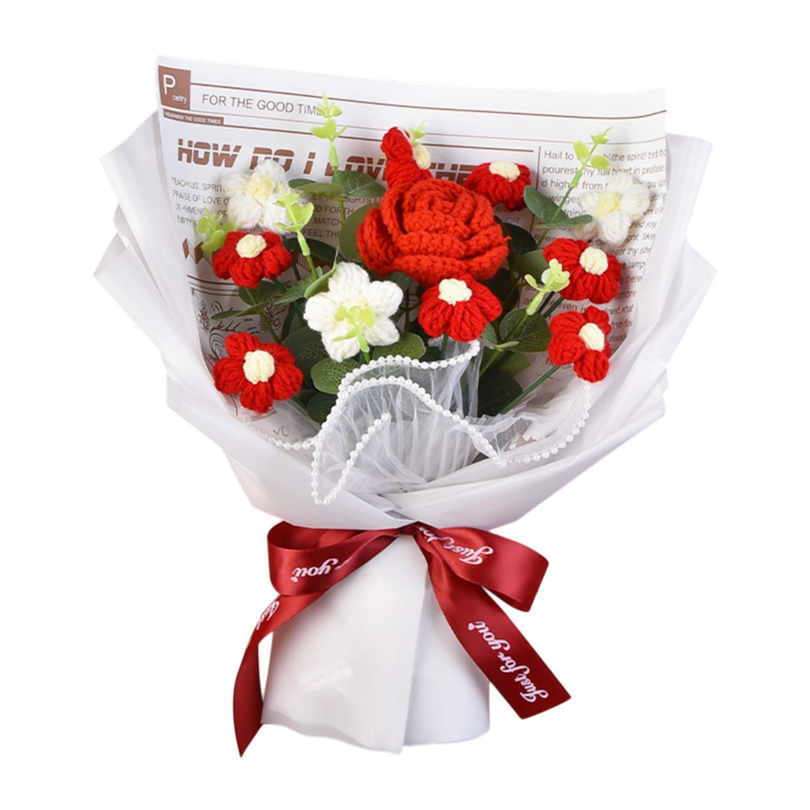 

Crochet Flower Bouquet Spring Ornament Handmade for Party Wedding Women Gift білий