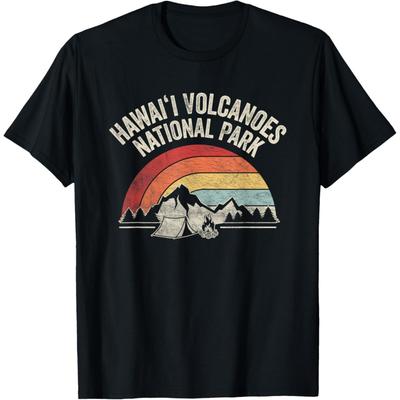 Vintage Retro Hawai'i Volcanoes Nationalpark Karte Sonnenuntergang T-Shirt
