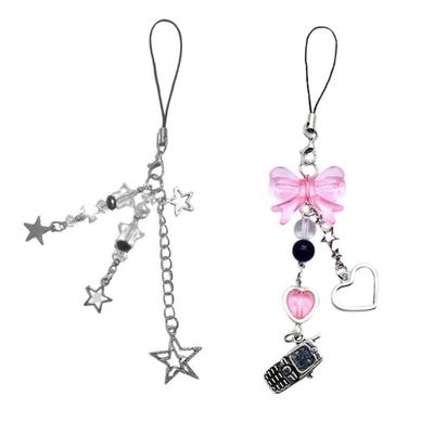 2pcs Star Phone Bowknot Phone Charm Straps Car Keys Hanging Pendants Y2K Bag Decoration Lanyard Purse Accessories