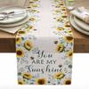Spring Sunflower Linen Table Runner Table Decor Retro Eucalyptus Leaves You Are My Sunshine Dining Table Runner Party Decoration