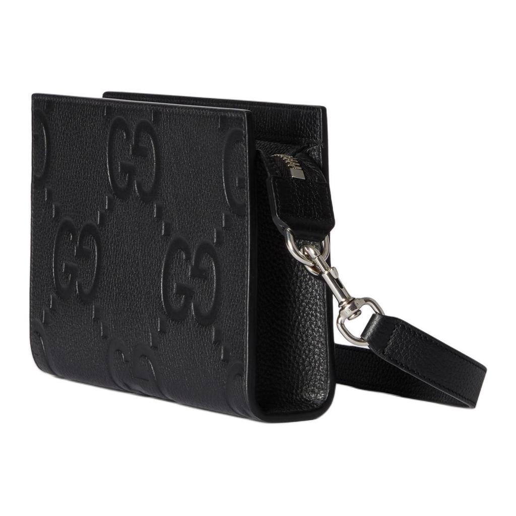 Gucci Pochette Zippée en Cuir Noir Gaufré GG Sac Bandoulière Pour Utilisation Quotidienne Unisexe