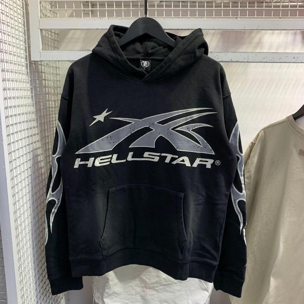 Hellstar Ausgefranster Retro Lockerer Reißverschluss Reiner Baumwoll Hoodie - Amerikanischer Hip Hop Stil