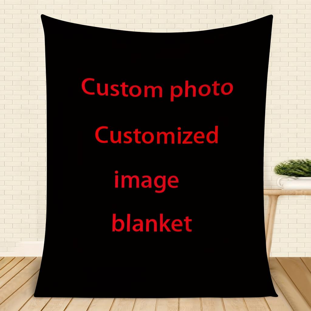 1pc Custom Photo Blanket - Personalized Flannel Throw with Black Background and Red Text - Perfect Gift for Family, Weddings, Bi
