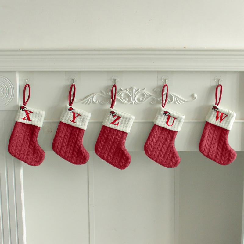 Green Red Christmas Socks Xmas Stocking Knitting New Year Navidad Gift Bag Christmas Tree Decoration Ornament Xmas Tree Pendant