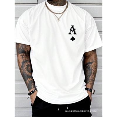 Summer Round Neck Spade A Pattern Printed Top Fashionable Casual Short Sleeved Men's Pure Cotton T-shirts