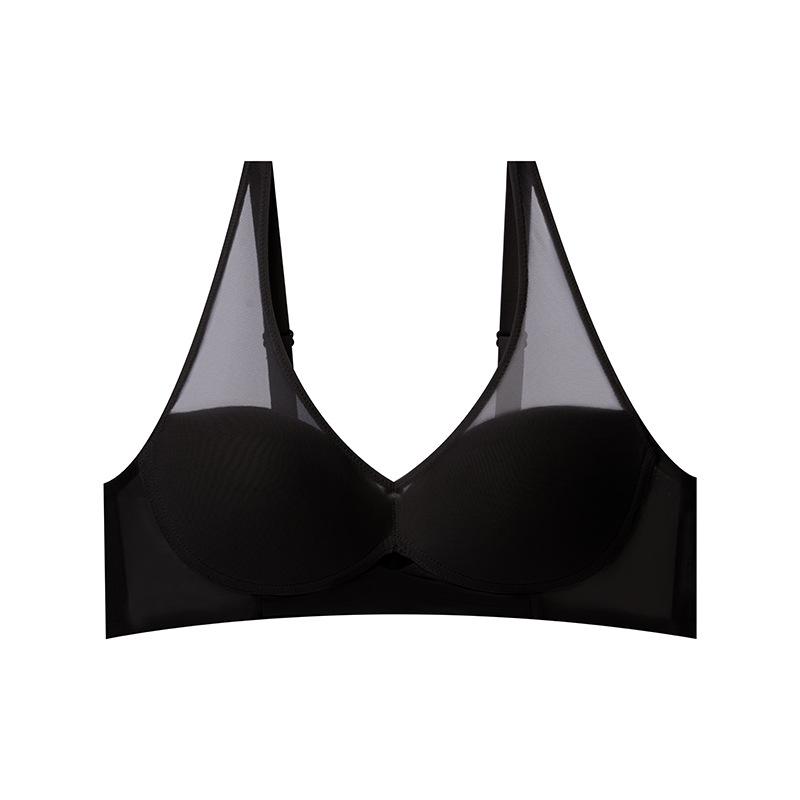 Luxury Mesh Wireless Bra with Real Mulberry Silk Lining 85A чёрный