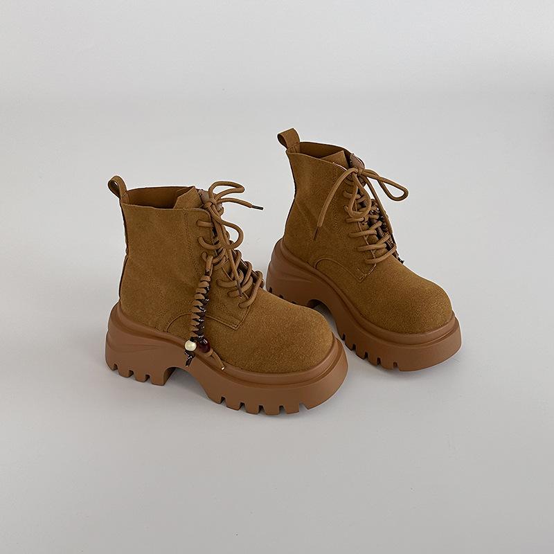Solid color lace-up platform fashion retro fashion boots women's season new short boots Martin boots versatile boots