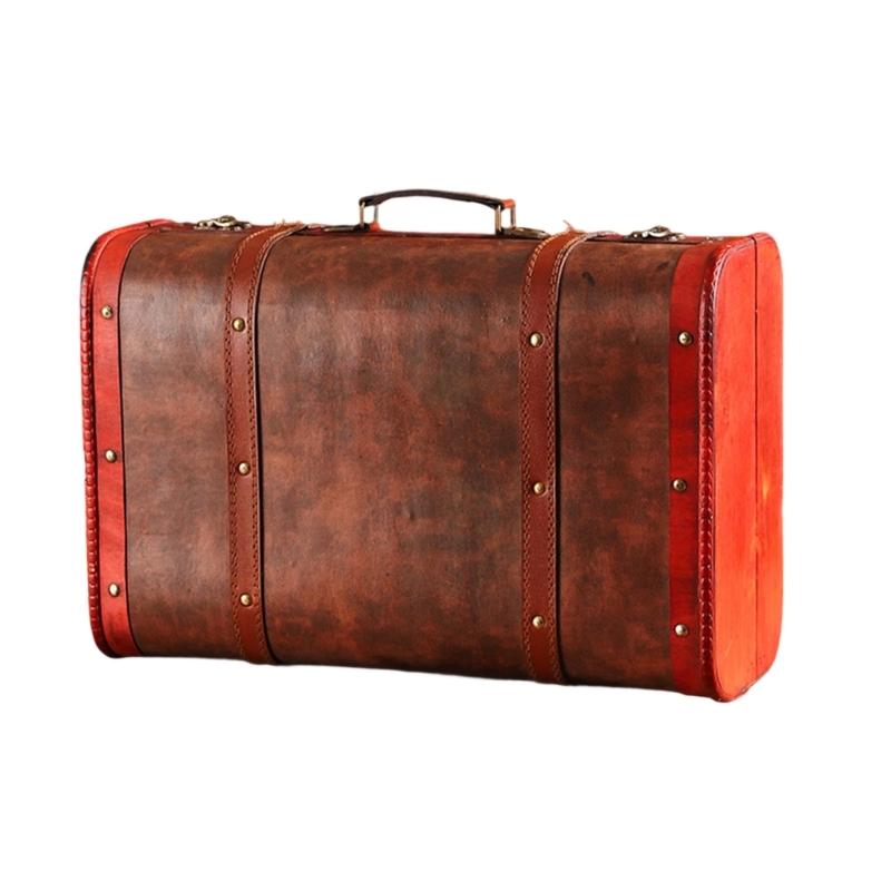 Wooden Trunk Faux Leather Handle Carrying Case Portable Storage Container For Jewelry Cosmetics And Collectibles