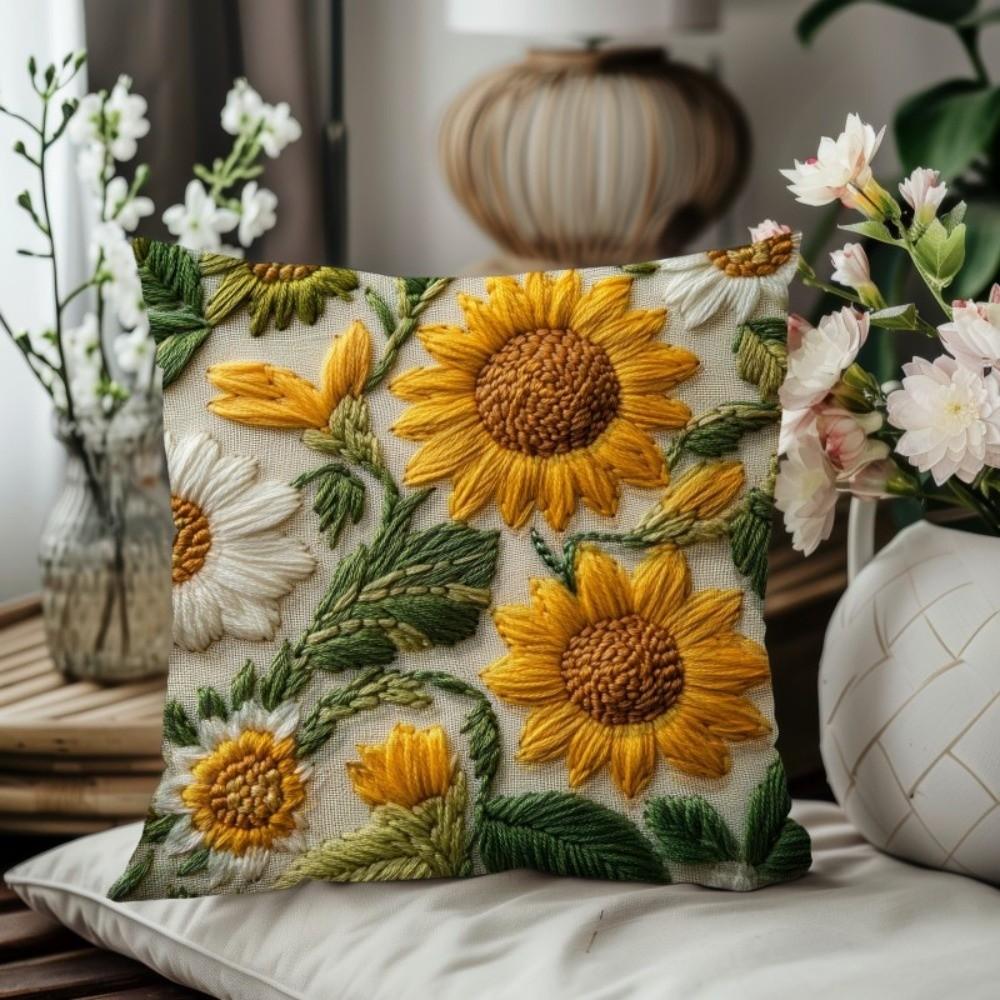 

45x45cm Sofa Cushion Case 2D Floral Bedroom Pillow Cover Sunflower Pillowcase Home Decoration 1