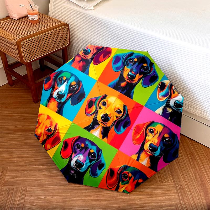 1 PC Automatic Folding Umbrella - Dachshund Pattern, Portable & Foldable Design with 8 Ribs, Christmas Birthday Gifts