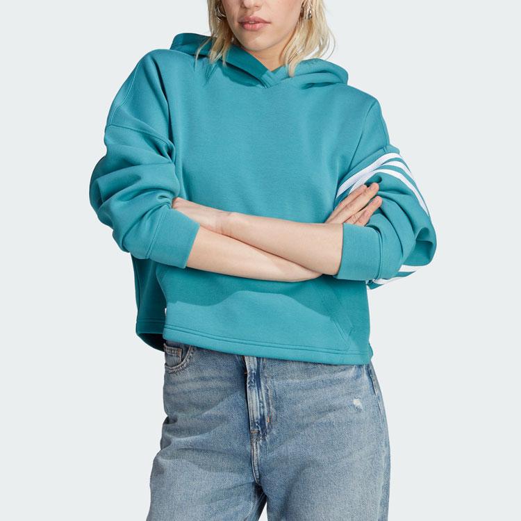 Adidas Originals Adicolor Neuclassics Cropped Hoodie With Logo Stripes Women Tops Arctic-Blue IL6664