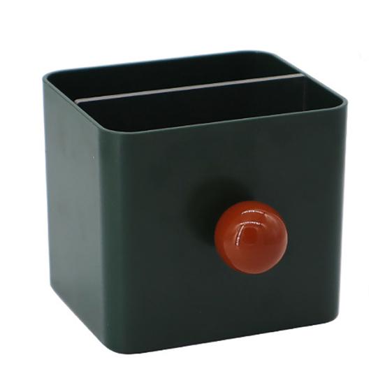 Пластиковый держатель для ручек с 2 отделениями Многофункциональный органайзер для макияжа большой емкости для кистей Карандаш для бровей Губная помада Настольные канцелярские принадлежности зелёный