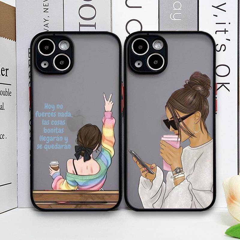 Fashion Girl Women Coffee Miss Phone Case for Samsung Galaxy S25 S24 S23 Ultra S22 Plus S21 FE 5G Shockproof Bumper Hard Covers
