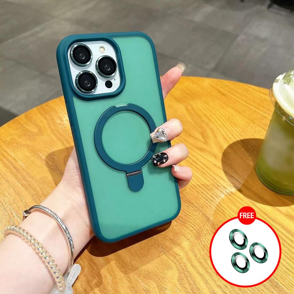 Matte Ring Holder Glass Lens Phone Case For iPhone 16 15 14 13 12 11 ProMax Plus For Magsafe Wireless Magnetic Hard Bumper Cover