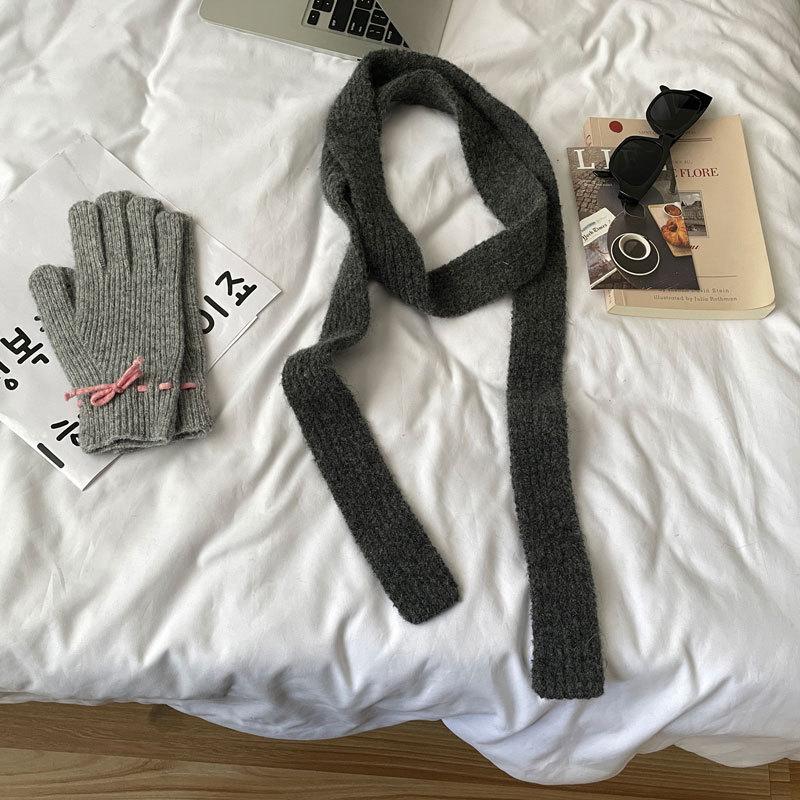 Winter  Solid Color Narrow Long Scarf Female Korean Version Knitted Woolen Scarves Women'S Imitation Cashmere Mohair Scarf