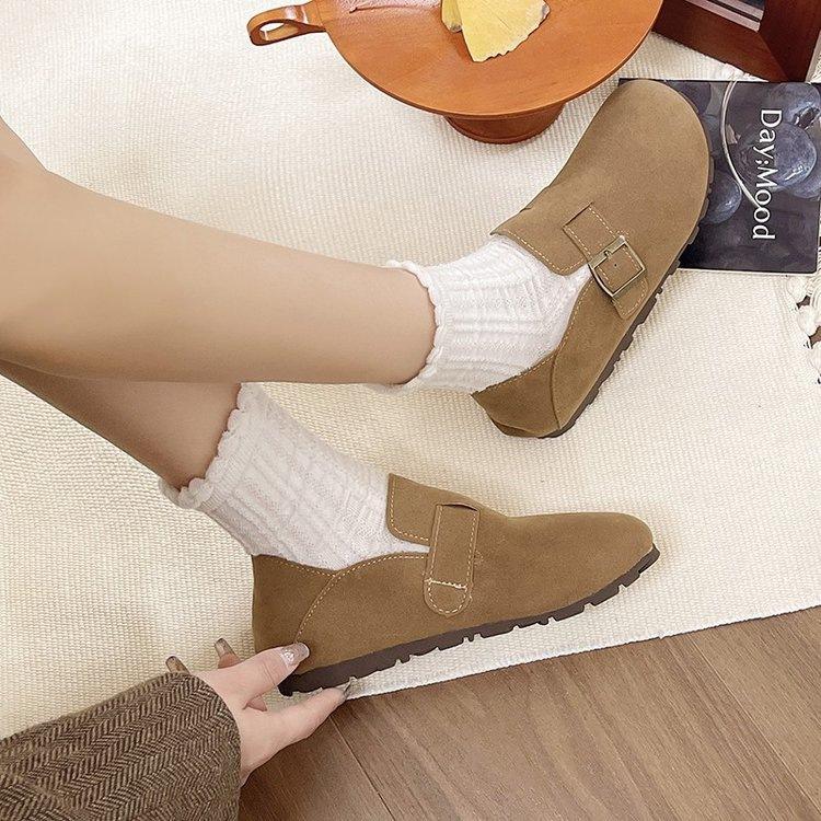 Retro Flat-soled Soft-soled Single Shoes, Spring New Mori Series Two-wear Birkenstocks, Round-headed Beanie Shoes