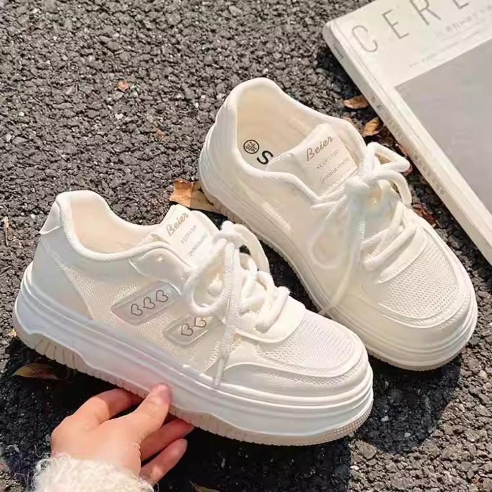2025 Trendy White Mesh Upper Sneakers Versatile Casual Shoes for Skirts Lightweight Breathable