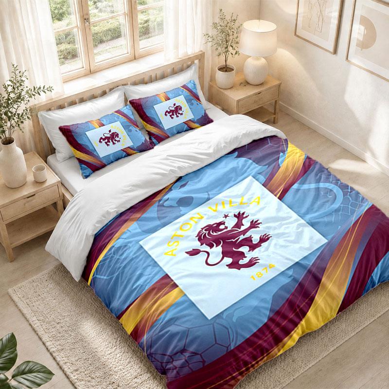 Set Biancheria da Letto 1 Copripiumino 2 Federe Stampa Calcio Aston Villa Camera da Letto Decorazione Casa