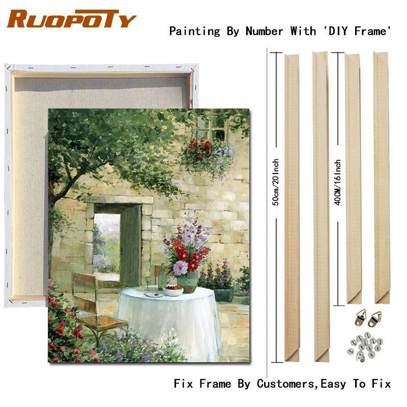 RUOPOTY DIY Frame Oil Painting By Numbers Window Scenery Acrylic On Canvas Wall Art Picture By Numbers Flower For Living Room