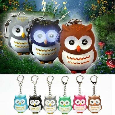 Cute LED Sounds Keyring Funny Toy Owl Light Lanterns Keychain