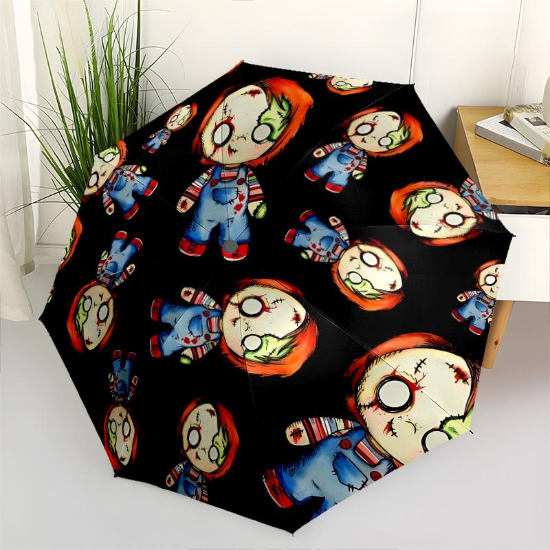 1 PC Automatic Folding Umbrella - Chucky Pattern Portable Foldable Design With 8 Ribs Christmas Birthday Gifts