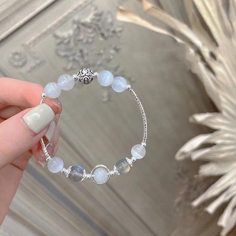 JYL TS Bracelet Peace Lotus -Cultivates Harmony & Attracts Balanced Fortune [White] Cat Eye Pixiu яркий голубой