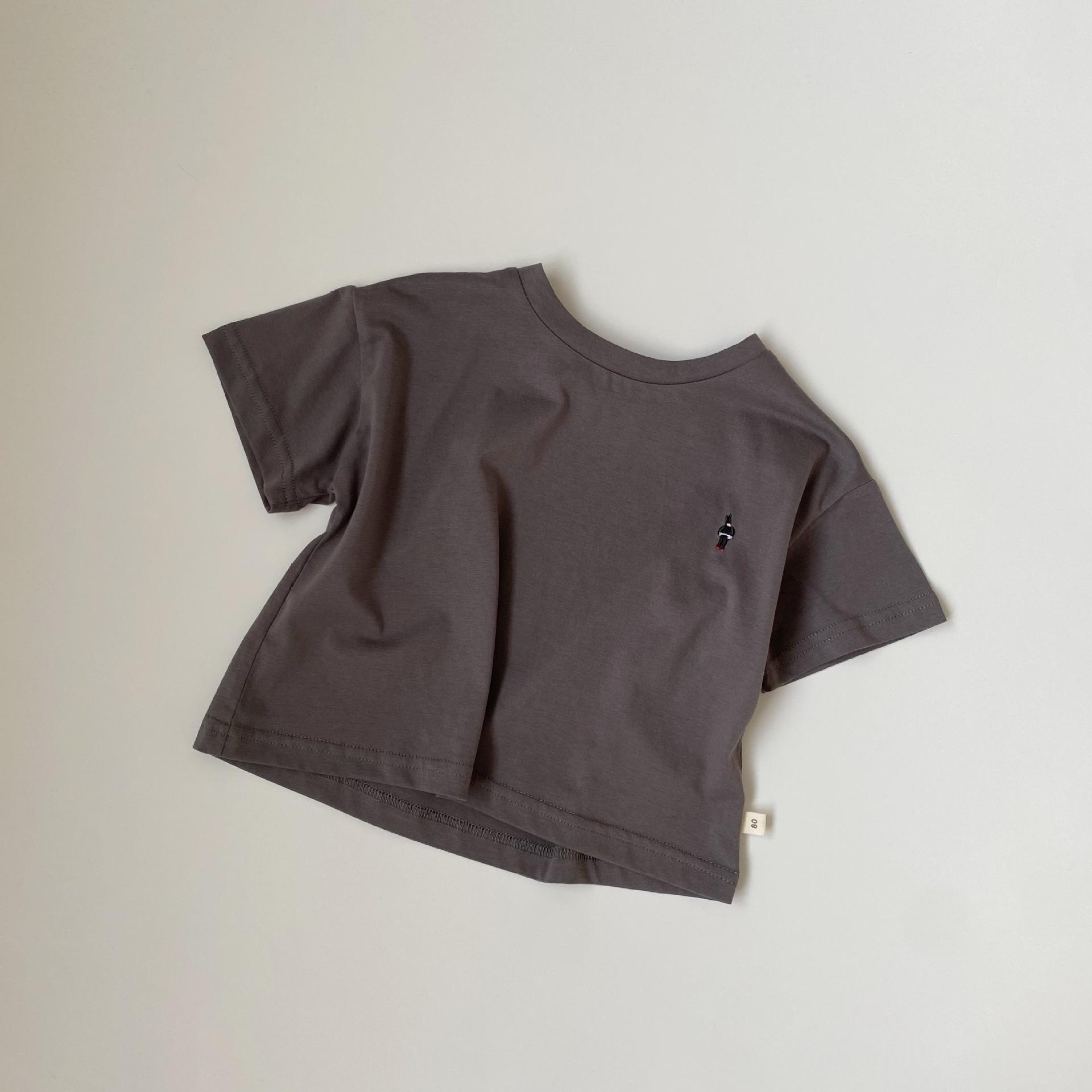 

GL-kids Корейская летняя детская футболка из льна и хлопка с вышитым логотипом и короткими рукавами 100cm