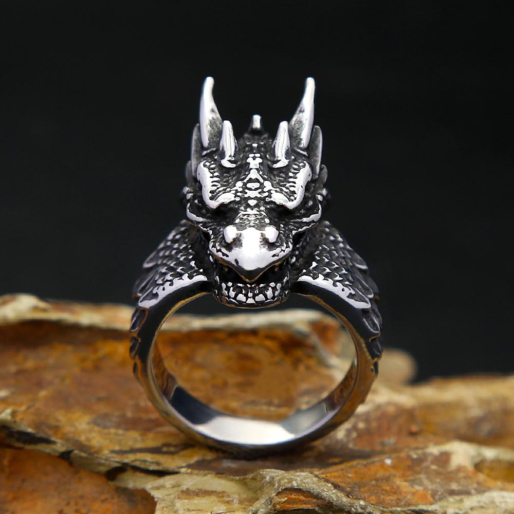 Bague Tête de Dragon Nordique Vintage Acier Inoxydable Viking Amulette Bagues Pour Hommes Mode Punk Bijoux Animaliers Cadeau Dropshipping