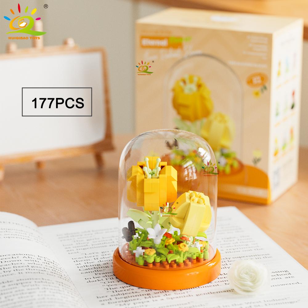 Non-Toxic Moc Flower Display Box Micro Building Block Rose Succulent Mini 3D Diamond Model Brick Toy For Children Desk Decoration