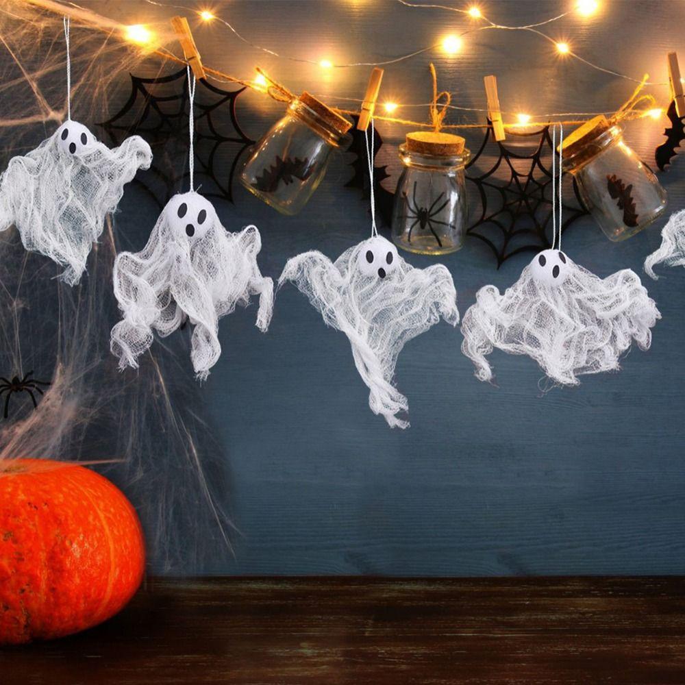 6pcs Spooky Props White Ghost Pendant Trick or Treat Ghost Hanging Ornament  Halloween Festival