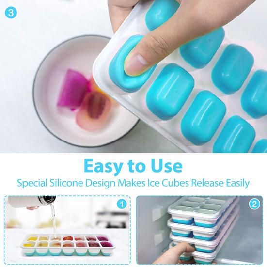 Vassoio per cubetti di ghiaccio Coperchio sigillato 14 cavità Commestibile Facile rilascio Riutilizzabile Frigorifero fai da te Stampo per cubetti di ghiaccio in silicone Forniture da cucina