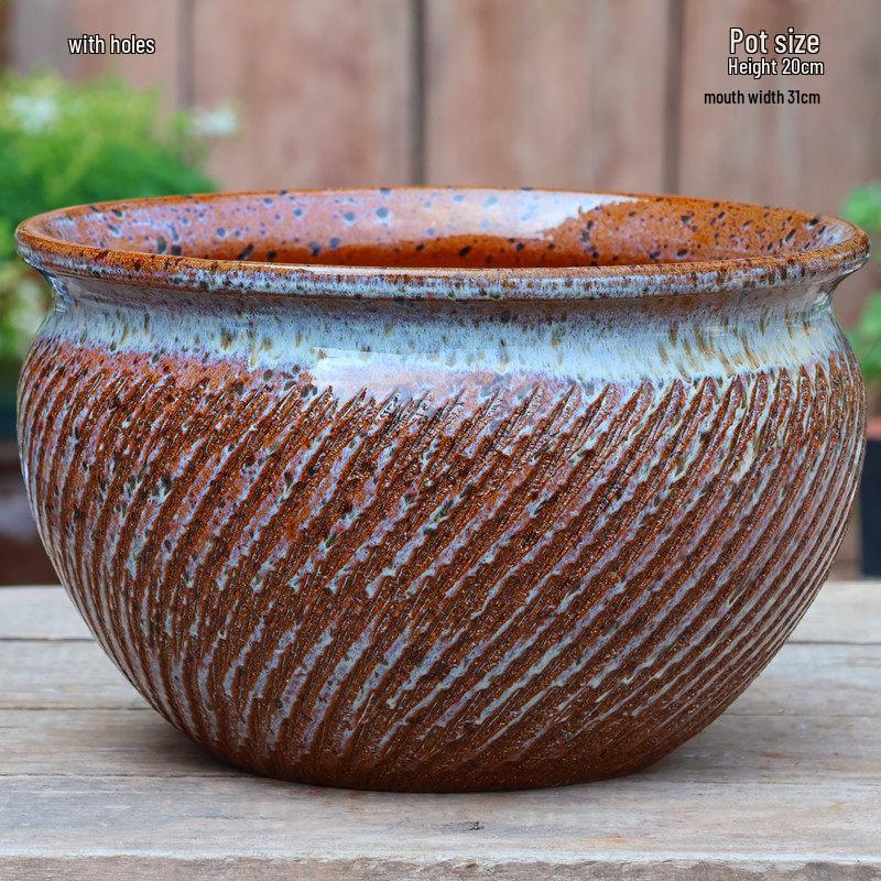 Retro Ceramic Wide Mouth Flower Pot - Tree Trunk Design for Succulents, Bougainvillea, Hydrangea, Roses  