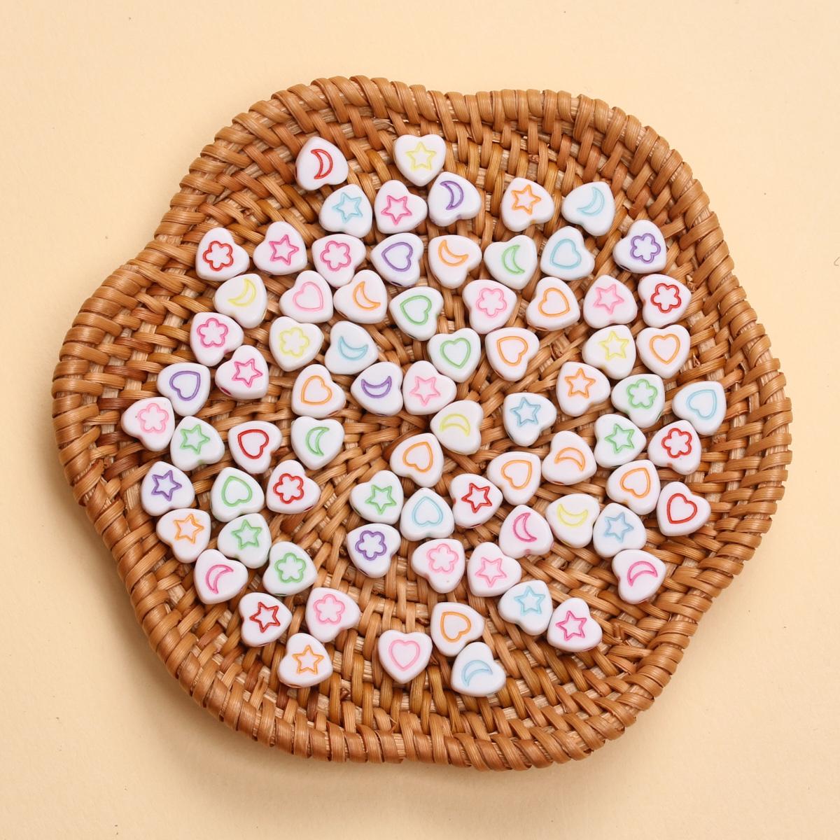 

100 шт. 7 мм плоские бусины в форме сердца, украшения ручной работы, ожерелье в форме сердца с узором «звезда-луна», серьги, браслет, сделай сам, изысканные украшения