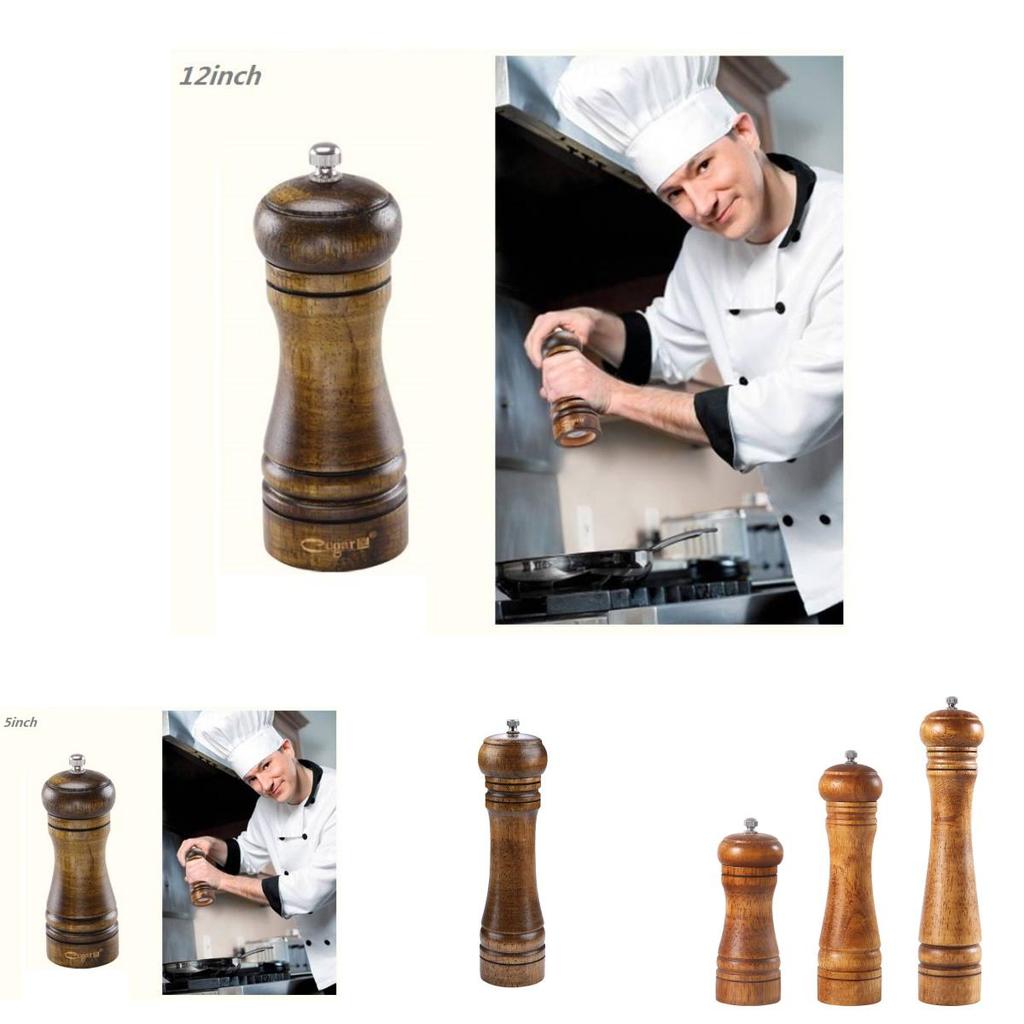 Wooden Salt And Pepper Mill Set With Antique Finish For Culinary Preparation And Kitchen Decor