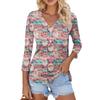 Women's Casual Fashion Sexy Comfortable Christmas Print V-Neck Button Three-quarter Sleeve Top