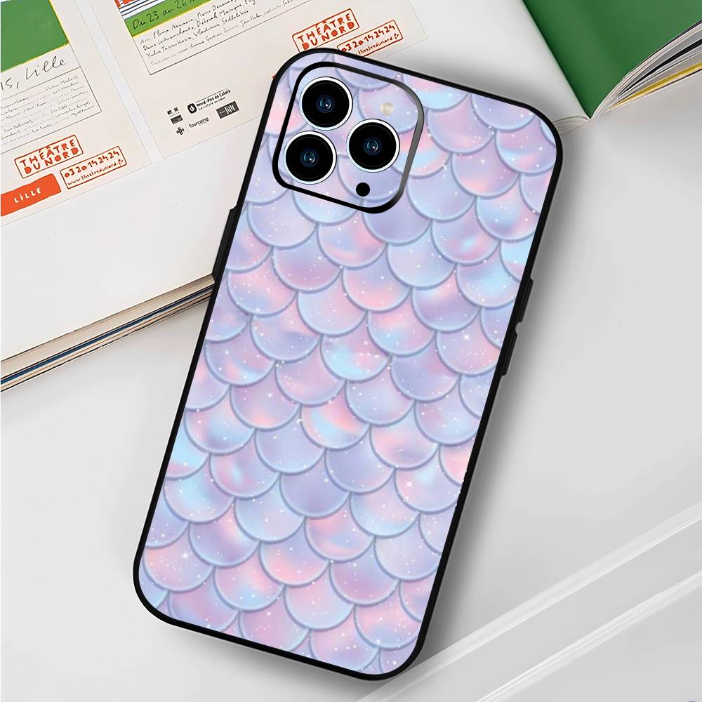 Mermaid Scale for iPhone 15 16 14 Plus 13 12 11 17 Pro Max 17 Air Black Soft Phone Cover