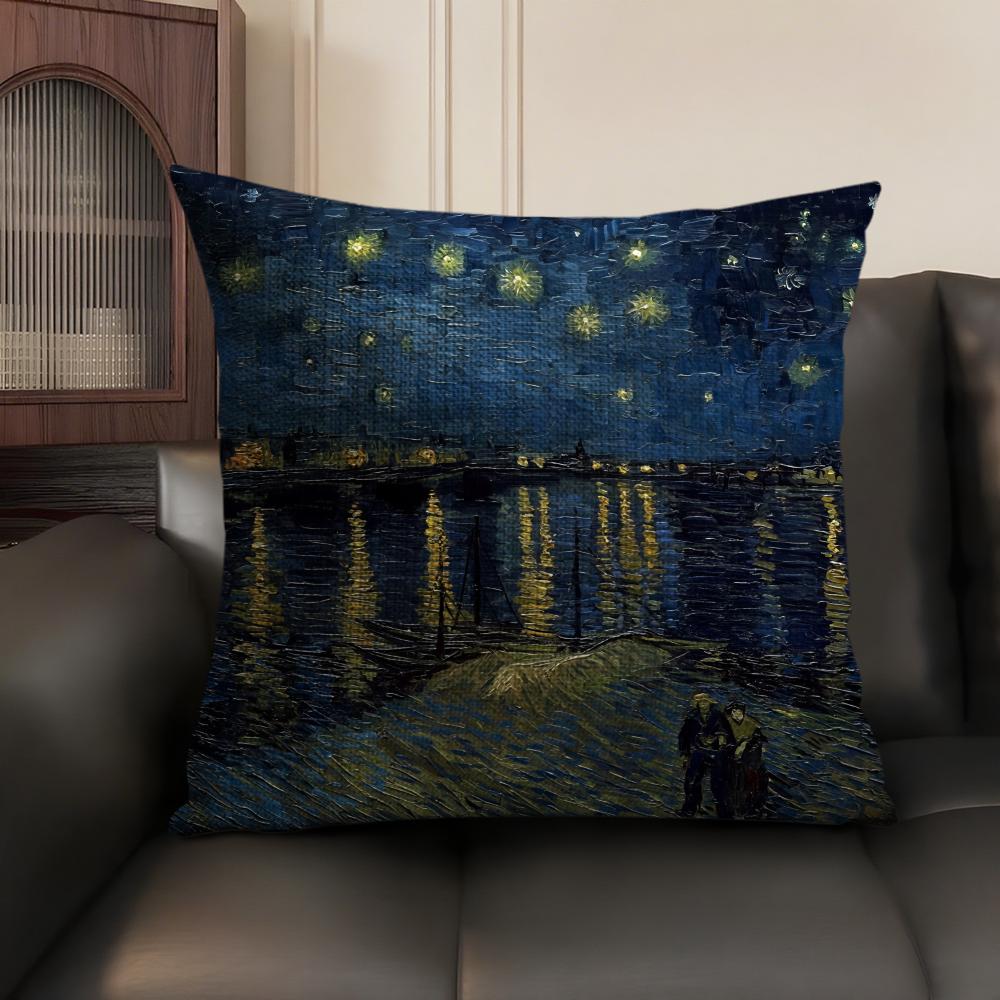 Van Gogh Original Print Cushion Cover Natural Linen Organic Fabric DoubleSided Printing Sofa Home Decor Gift Pillow Case