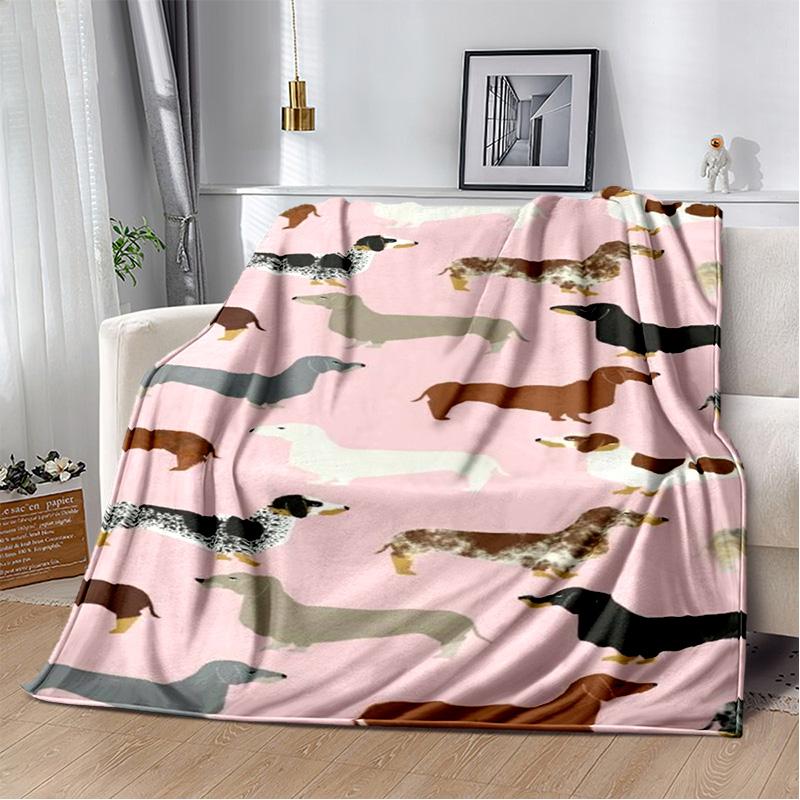 Dachshund Blanket Cute Black and Red Paws Printed Soft Flannel Blanket Warm Cozy Blanket for Teens Adults Kids