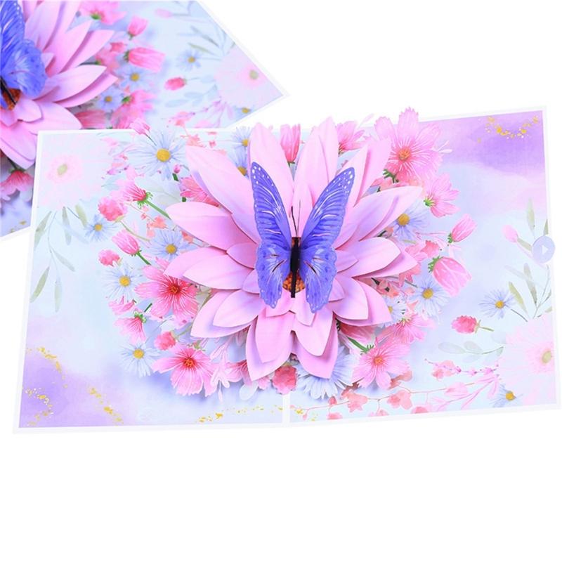 Mothers Day Greeting Card 3D Popup Flower Butterfly Card Blessing Message Thank You Card for Wife Mom Postcards Gift