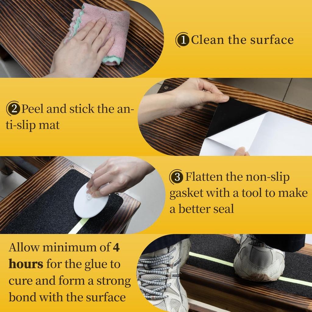 4pcs Glow-in-the-Dark Non-Slip Grip Tape, High Friction 15.24x60.96cm Strips, Waterproof & Anti-Skid for Outdoor Steps, Basement Stairs