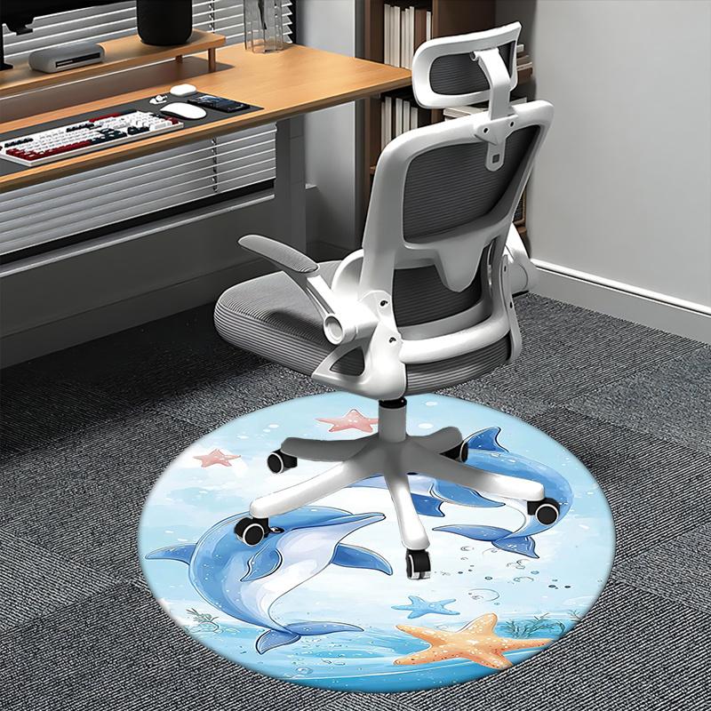 Dolphin Sea Starfish Chair Mat Round Rug-Office Carpet, Machine Washable, Non-slip, Suitable for Living Rooms, Bedrooms