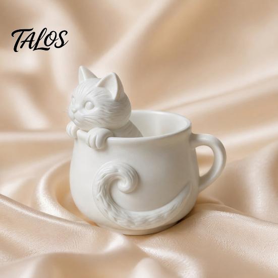 Talos 3D Printed Cat Teacup, Cute Coffee Cup, Figurine Mugs, Holiday and Birthday Gift for Milk Tea Lovers