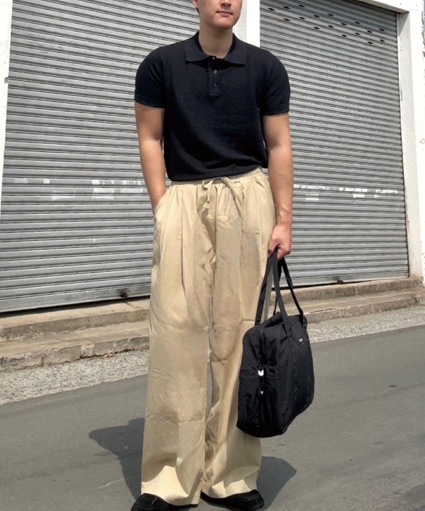 HERVINO Cable Collar Muscle Fit Short Sleeve Knit [Navy]