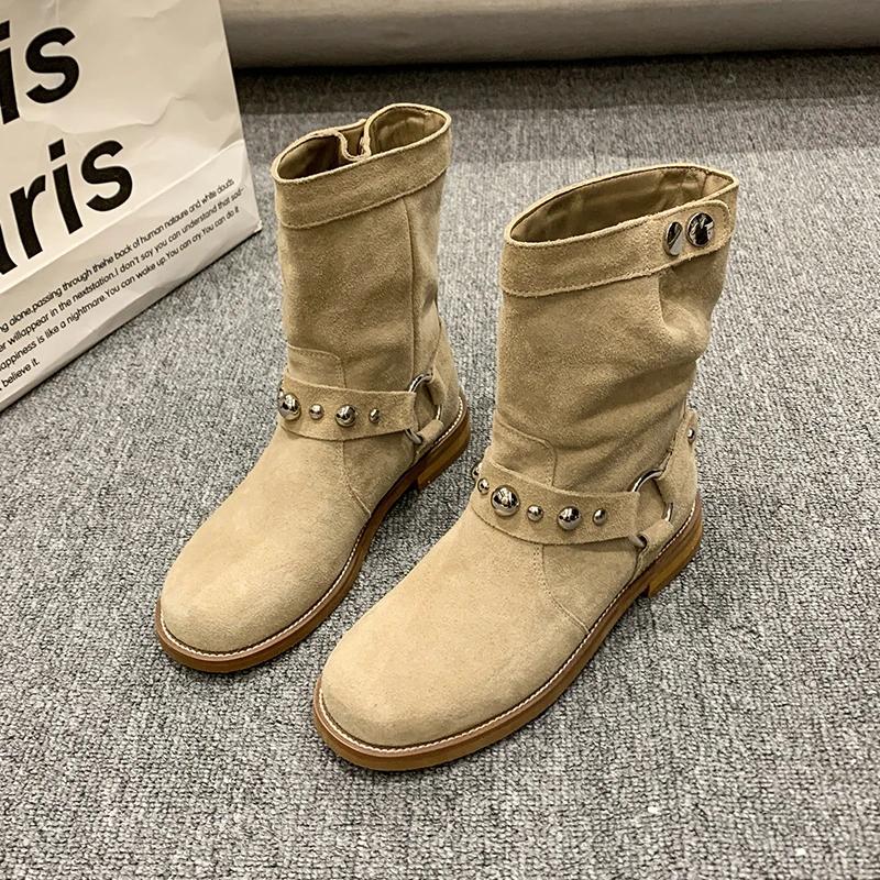 Damen Winter einfarbig Wildleder runde Zehe Schneestiefel Mode Damenschuhe Einstiegsbequem Damen Kurzstiefel