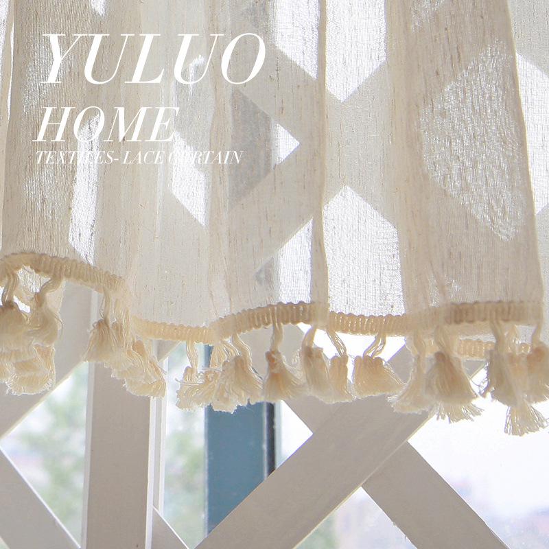 Perdea Voal Dantelă Franceză cu Velcro - Perdea Scurtă cu Textură de In pentru Bucătărie sau Ușă.